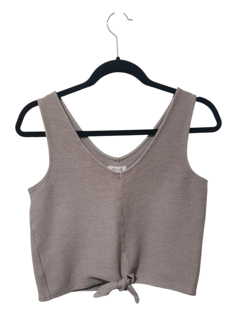 Madewell Ribbed Tie Front Crop Tank Top Stone Neutral Large Cotton Summer Coast
